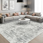 Abstract Rug 8x10 Large Living Room Rugs Neutral Modern Washable Area Rugs for Bedroom Dining Room Non-Slip Stain Resistant Foldable Thin Rug Gray White