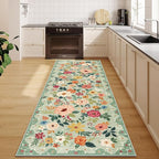 DUKINO 2.6x8 Kitchen Runner Rug for Hallway, Washable Runner Rug with Non Slip Backing, Low Pile Soft Boho Floral Carpet for Hallway, Kitchen, Entryway, Laundry, Bedroom, Green