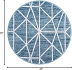 Rugs.com Lattice Trellis Collection Rug – 3 Ft Round Blue Low-Pile Rug Perfect for Kitchens, Dining Rooms