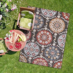 CAMILSON Indoor Outdoor Rug 8x10 Bohemian Medallion Floral Area Rugs for Indoor and Outdoor Patios Easy-Cleaning Non-Shedding Living Room Garden and Kitchen Washable Outside Carpet (8 x 10 / Brown)