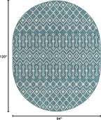 Unique Loom Outdoor Trellis Collection Area Rug - Tribal Trellis (7' 10" x 10' Oval, Teal/ Ivory)