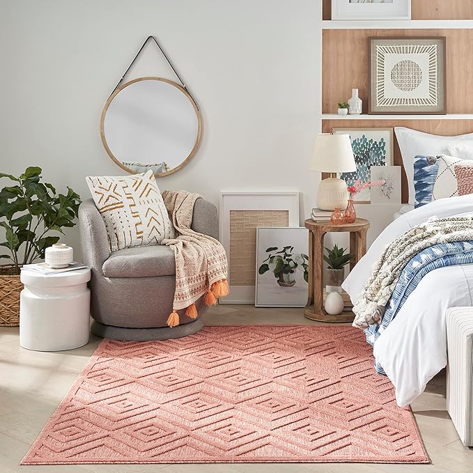 Nourison Home Versatile Coral Orange 5' x 7' Area Rug - Easy Clean, Non Shedding, Bed Room, Living Room, Dining Room, Kitchen (5' x 7')