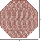 Unique Loom Outdoor Trellis Collection Area Rug - Tribal Trellis (5' 3" Octagon, Rust Red/ Ivory)