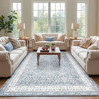 jinchan Floral 9x12 Area Rugs for Living Room - Machine Washable Vintage Distressed Boho Design Soft Throw Rug Large Carpet Low-Pile Thin Non-Slip for Bedroom Dining Room Nursery (9‘x12', Grey)