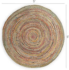 REDEARTH · Jute Cotton Chindi Area Rug - 5' Round Rug, Handwoven, Non-Shedding, Soft & Durable – Multi Tones for Home Décor in Living Room, Dining Room, Bedroom