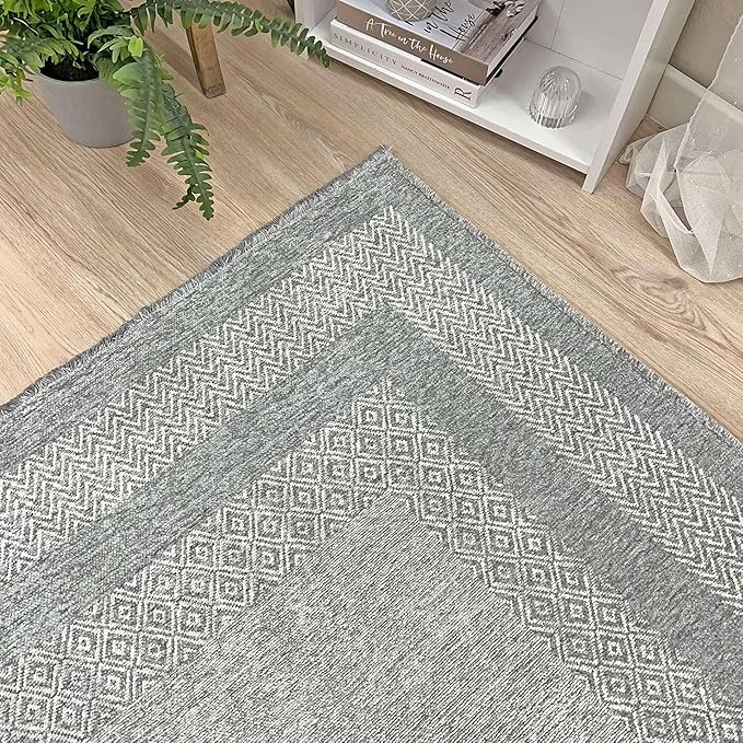 Alfa Rich 5x8 Light Gray Washable Area Rugs for Living Room Bedroom Kitchen Dining Cotton Decor Rug
