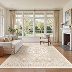 zesthome 5x8 Area Rugs - Ultra-Thin Washble Rug, Stain Resistant Anti Slip Backing Rugs for Living Room,Bedroom, Vintage Home Decor Area Rug(Cream/Beige,5'x8')