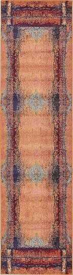 Unique Loom Estrella Collection Rustic, Distressed, Modern, Abstract Area Rug (2' 7 x 10' 0 Runner, Orange/Black)