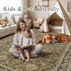 Washable Area Rug 5x7 Brown Rugs for Living Room, Vintage Boho Large Rug for Bedroom Dining Room Office, Distressed Floral Print Carpet for Under Table, Soft Non Slip Low Pile Throw Carpet Indoor Mat