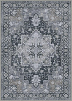 GENIMO 8x10 Area Rugs for Living Room, Machine Washable Non Slip Vintage Rugs, Low Pile Lightweight Chenille Print Rug for Bedroom, Dining Room, Home Office,Dark Gray