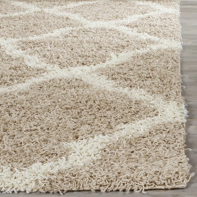 SAFAVIEH Dallas Shag Collection X-Large Area Rug - 11' x 15', Beige & Ivory, Trellis Design, Non-Shedding & Easy Care, 1.5-inch Thick Ideal for High Traffic Areas in Living Room, Bedroom (SGD257D)