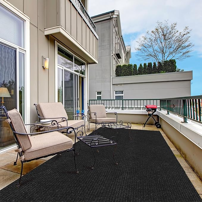 Ottomanson 3'11" x 35' Hallway Runner with Scraper Pile - Extra Durable Non-Slip Rug Mat for Indoor & Outdoor Use - Ideal for Kitchen, Entryway & Garage - High-Traffic Carpet, Black