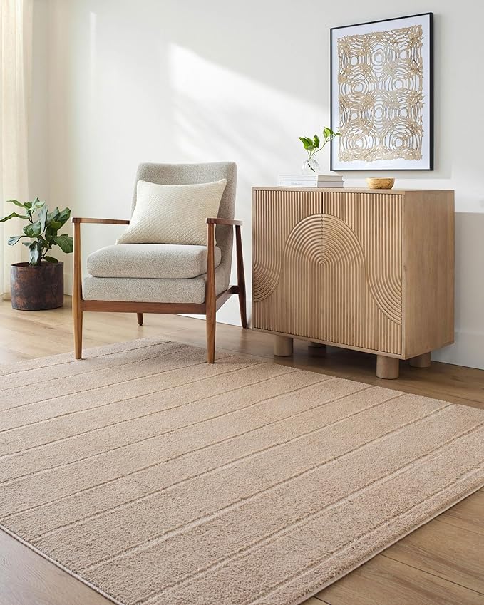 Livabliss x Our PNW Home Cascade Minimalist Striped Area Rug, 2'7" x 7'3", Taupe