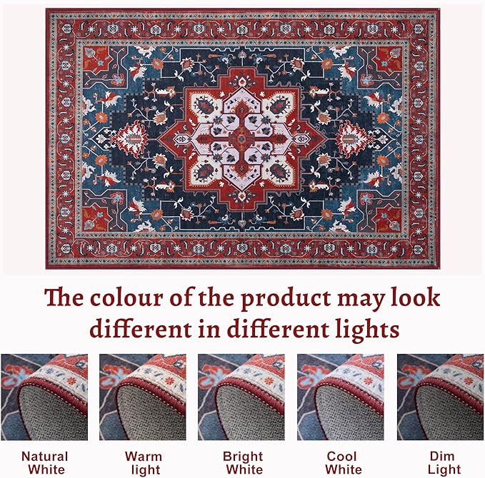 Tangsoo 2x6 Washable Runner Rug for Hallways, Non Slip Vintage Runner Rug, Soft Boho Low Pile Long Rug Runner, Print Distressed Red Carpet Runners for Kitchen Bedroom Entryway Living Room Oriental