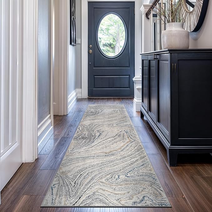 Rugshop Marble Swirl Distressed Gray Area Rug Modern Indoor Rug for Living Room, Bedroom, or Dining 2' 3" x 6' Runner Ideal for Hallway, Kitchen, Entryway, or Behind The Sofa