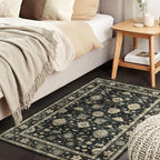 2x3 Washable Entry Rug - Small Entryway Area Rug Non-Slip Door Mat Indoor Entrance Charcoal Black Vintage Floral Kitchen Rug Low Pile Boho Throw Rugs for Entryway Bedroom Bathroom