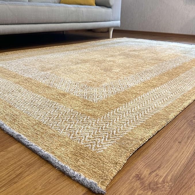 Alfa Rich 5x8 Amber Gold Washable Area Rugs for Living Room Bedroom Kitchen Cotton Pet Friendly Rug