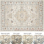 10x12 Area Rug Living Room: Washable Boho Large Neutral Vintage Soft Rugs Stain Resistant Farmhouse Non Slip Indoor Floor Carpet for Bedroom Nursery Kids Playroom Office Dining Room- Cream Blue