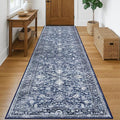 KILOCOCO Hallway Runner 3x10 Rug Runner Printed Vintage Floral Washable Kitchen Runners Non-Slip Rubber Backed Runners for Hallways Laundry Room Distressed Boho Rugs for Entryway Bedroom, Blue