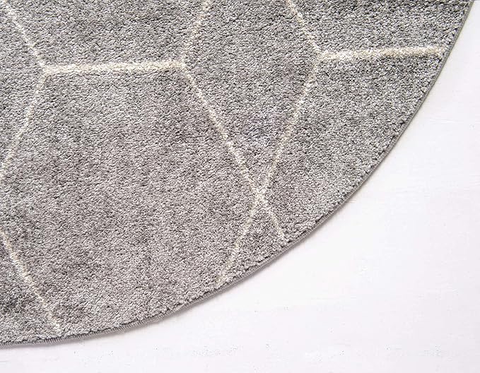 Unique Loom Trellis Frieze Collection Area Rug - Geometric (4' 1" Round Light Gray/Ivory)