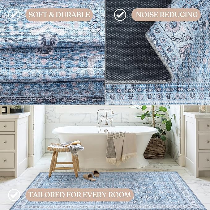 Fame Living Washable Area Rug. Modern Farmhouse. Vintage. Turkish. Bohemian. Distressed. Oriental. Traditional. Rugs for Living Room. Dining. Bedroom. Office. Entryway. Foyer. (866CBl, 2'5" x 4'9")