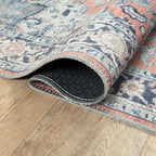 Bloom Rugs Washable Non-Slip 6' x 9' Rug - Coral/Blue Traditional Medallion Area Rug for Living Room, Bedroom, Dining Room, and Kitchen - Exact Size: 6' x 9'