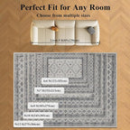 Washable Rugs 5x7 Area Rugs for Living Room, Thin carpet for Bedroom, Soft Faux Wool Retro Dining Room Rug，Non Slip&Non-Shedding Resistant Low Pile Vintage Print Rug for Home Office (White Cream/Gray)