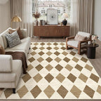 6x9 Checkered Area Rugs for Living Room Brown Machine Washable Large Rug Non-Slip Stain Resistant Low Pile Boho Accent Indoor Throw Carpet for Bedroom Dining Room Classroom