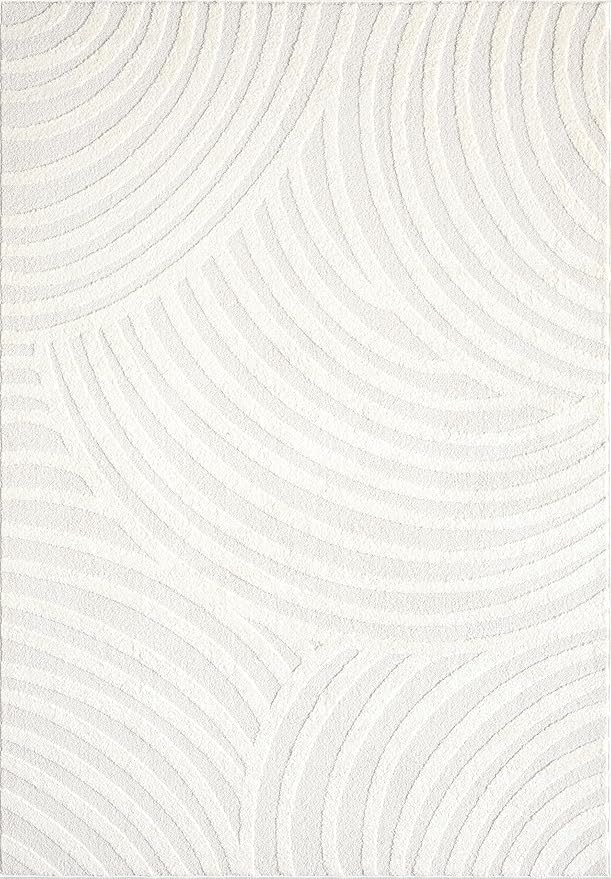Abani Nomad Cream Tone-on-Tone Area Rug 4' x 6' for Living Room, Bedroom - Linear Curves Pattern - Durable & Easy to Clean