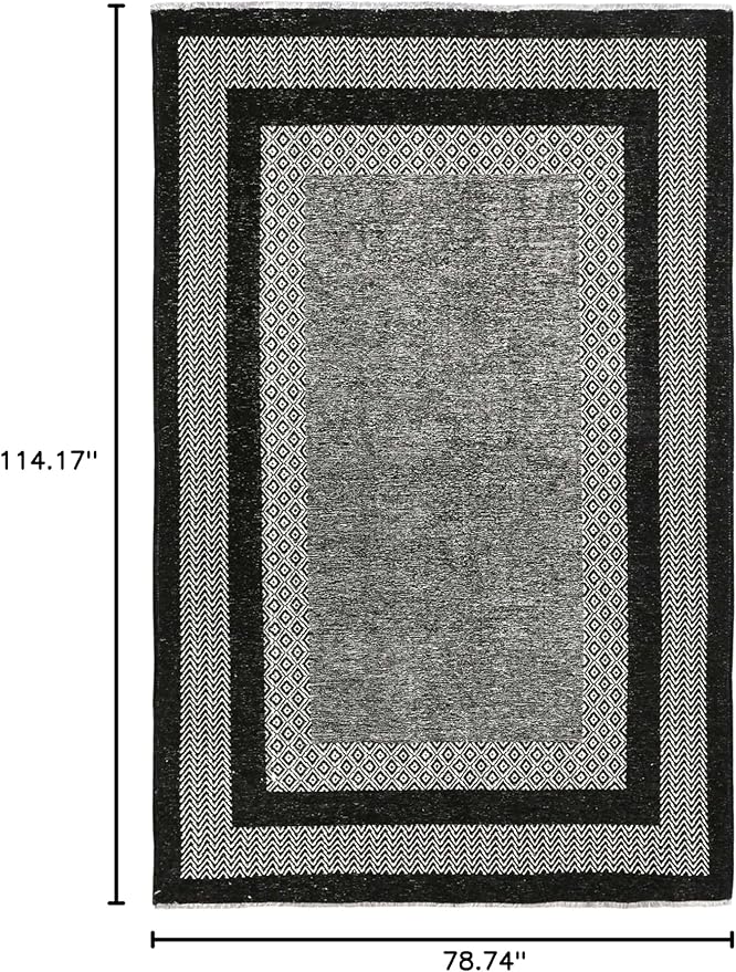 Alfa Rich 7x10 Black Washable Area Rugs for Living Room Bedroom Kitchen Dining Cotton Rug