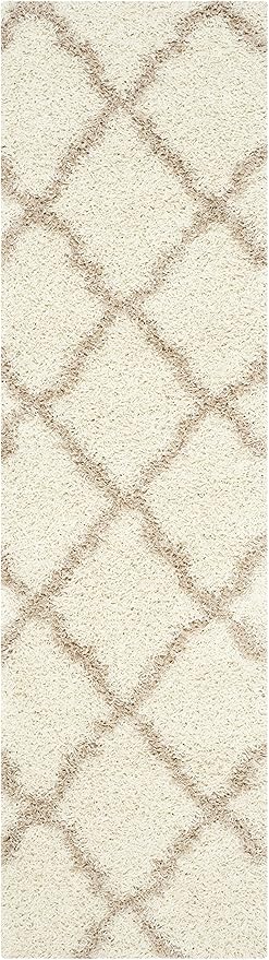 SAFAVIEH Dallas Shag Collection Runner Rug - 2'3" x 16', Ivory & Beige, Trellis Design, Non-Shedding & Easy Care, 1.5-inch Thick Ideal for High Traffic Areas in Living Room, Bedroom (SGD257B)