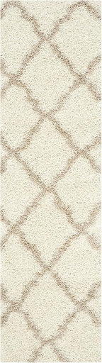 SAFAVIEH Dallas Shag Collection Runner Rug - 2'3" x 14', Ivory & Beige, Trellis Design, Non-Shedding & Easy Care, 1.5-inch Thick Ideal for High Traffic Areas in Living Room, Bedroom (SGD257B)