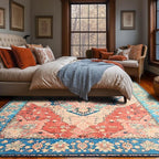 YJ.GWL Area Rugs for Living Room 5x7 Machine Washable Rugs, Non Slip Floral Vintage Rug Indoor Carpet, Stain Resistant Large Rug for Bedroom Dining Room, Red Blue Gradient Color