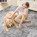 Square Area Rug Living Room Rugs - 8x8 Washable Large Soft Indoor Neutral Modern Abstract Low Pile Rug Carpet for Bedroom Dining Room Farmhouse Home Office - Grey