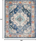 SAFAVIEH Monaco Collection Area Rug - 9' x 12', Navy & Light Blue, Boho Chic Medallion Distressed Design, Non-Shedding & Easy Care, Ideal for High Traffic Areas in Living Room, Bedroom (MNC243N)