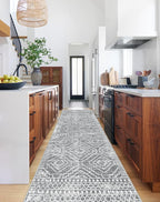 Wonnitar Washable Rug Runner for Kitchen, 2'6"x10' Moroccan Extra Long Runner Rugs for Hallways, Boho Non-Shedding Low Pile Floor Carpet Runner for Entryway Living Room (Silver Grey,2'6"x10')