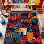 Geometric Rug, Patchwork Abstract Art Area Rug 6x8, Multicolor Retro Aesthetic Low Pile Non Skip Carpets Home Decor #C022