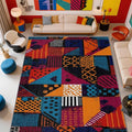 Patchwork Rugs for Entryway - Geometric Abstract Area Rugs 3x4, Multicolor Retro Aesthetic Non Slip Foldable Indoor Throw Carpet Home Decor #C015