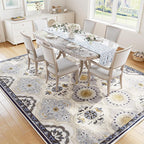 EnHomee Area Rugs 5x7, Soft Washable Rugs for Living Room Bedroom, Boho Non Slip Low Pile Stain Resistant Washable Rug Large Carpet for Dining Room,Easy to Clean Living Room Rug, Blue