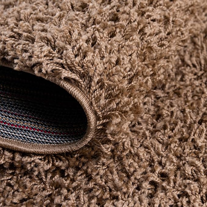 Unique Loom Solid Shag Collection Area Rug (7' 10" x 10' Oval, Sandy Brown)