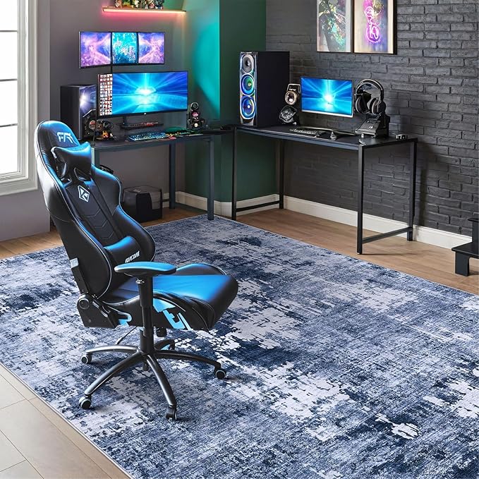 Area Rug Living Room Rugs - 10x14 Washable Large Soft Indoor Neutral Modern Abstract Low Pile Rug Carpet for Bedroom Dining Room Farmhouse Home Office - Navy Blue
