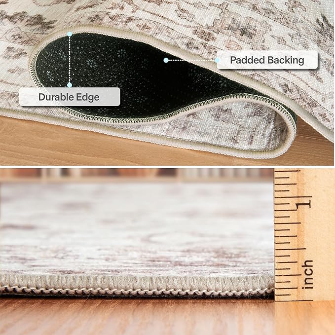 ReaLife Rugs Machine Washable Area Rug - Living Room Bedroom Bathroom Kitchen Entryway Office - Padded Crease Free Stain Resistant Premium - Boho Farmhouse Vintage- BEV- Beige - 2'x 3'