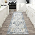 GENIMO Runner Rug 2'6"x12, Non Slip Vintage Hallway Runner Rugs, Low Pile Lightweight Machine Washable Mat for Hallway, Entryway, Bedroom, Kitchen and Corridor, Blue