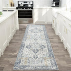 GENIMO Runner Rug 2x8, Non Slip Vintage Hallway Runner Rugs, Low Pile Lightweight Machine Washable Mat for Hallway, Entryway, Bedroom, Kitchen and Corridor, Blue