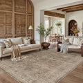 8x10 Rust Brown Washable Area Rug for Living Room Bedroom Neutral Soft Non Slip Rug Low Pile Vintage Distressed Carpet for Dining Room Nursery Office