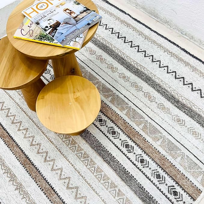 Alfa Rich 3x5 Beige Gray Washable Area Rugs for Living Room Bedroom Kitchen Cotton Decor Runner