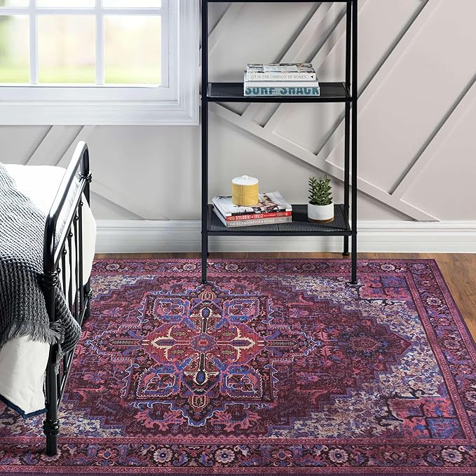 Fame Rugs Turkish Rug. Washable Vintage Oriental Antique Inspired Traditional Doormat Small Modern Area Rugs Luxury Entryway Entry Bedroom Bathroom Kitchen (398RR, 2'5 x 13'1)