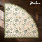 jinchan Elora Floral Corner Rug for Living Room Washable Bedroom Rug Vintage Romance Design Non Slip Quarter Circle Lightweight Low-Pile Throw Carpet for Reading Nook Playroom,7ft Radius, Green/Beige
