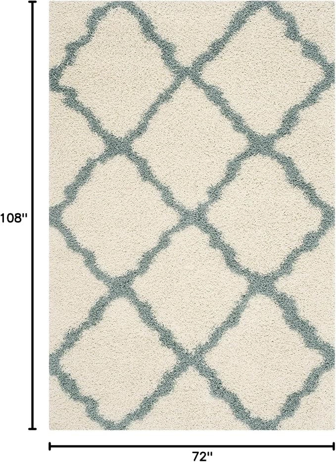 SAFAVIEH Dallas Shag Collection Area Rug - 6' x 9', Ivory & Light Blue, Trellis Design, Non-Shedding & Easy Care, 1.5-inch Thick Ideal for High Traffic Areas in Living Room, Bedroom (SGD257J)
