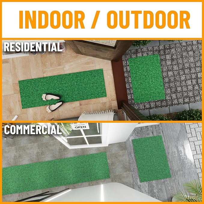 Ottomanson 2' x 23' Hallway Runner with Scraper Pile Extra Durable Non-Slip Rug Mat for Indoor & Outdoor Use - Ideal for Kitchen, Entryway, Patio & Garage - High-Traffic Carpet, Green